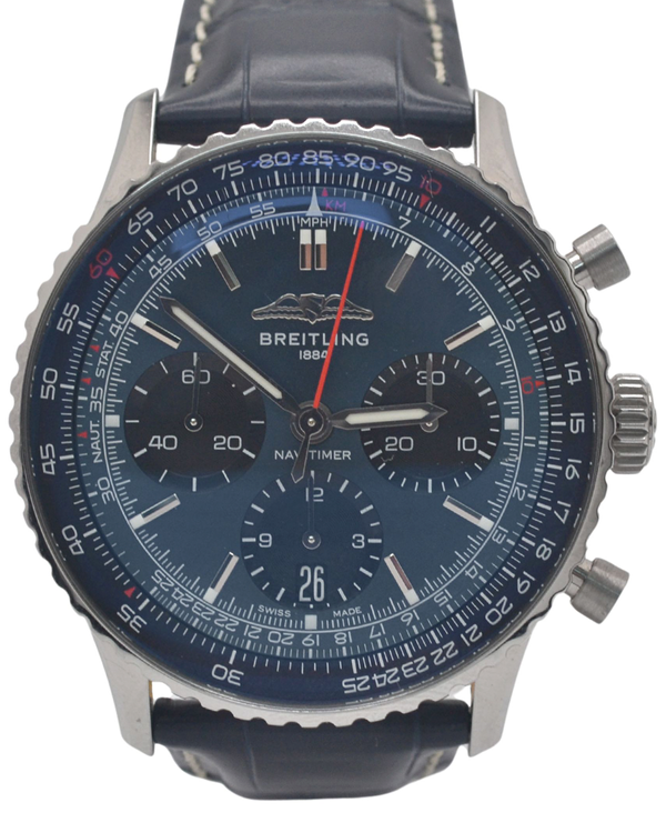Breitling Navitimer B01 Chronograph 41MM Blue Dial Leather Strap (AB0139)