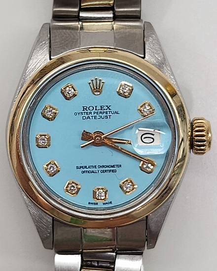 Rolex Lady-Datejust 26MM Aftermarket "Tiffany" Blue Dial Two-Tone Oyster Bracelet (6916)