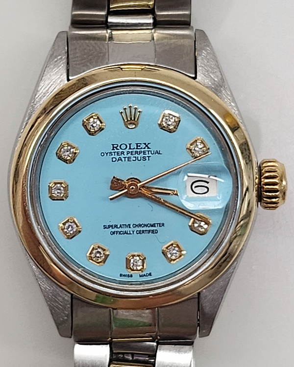Rolex Lady-Datejust 26MM Aftermarket "Tiffany" Blue Dial Two-Tone Oyster Bracelet (6916)