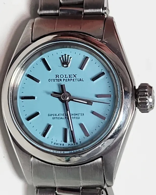 Rolex Oyster Perpetual 24MM Aftermarket "Tiffany" Blue Dial Steel Bracelet (6618)