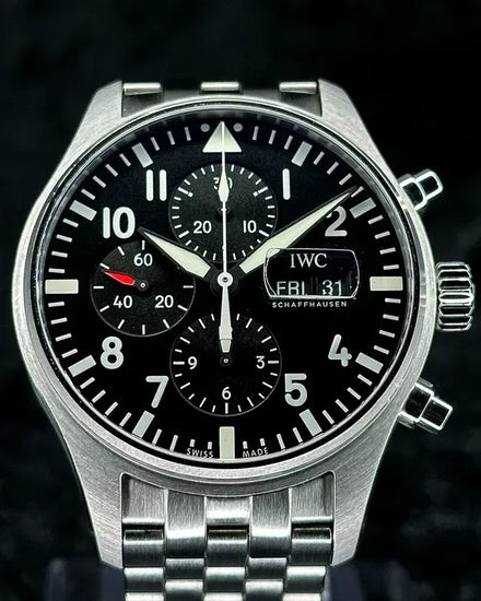 2018 IWC Schaffhausen Pilot Chronograph 43MM Black Dial Steel Bracelet (IW377710)