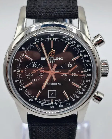 Breitling Transocean Chronograph 38MM Black Dial Aftermarket Textile Strap (A41310)