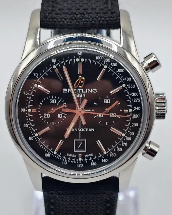 Breitling Transocean Chronograph 38MM Black Dial Textile Strap (A41310)