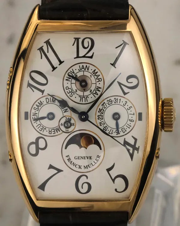 Franck Muller Tonneau Curvex Perpetual Calendar 32MM White Dial Leather Strap (5850 QP)