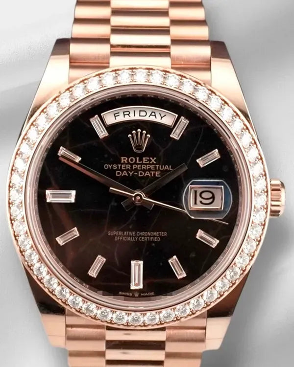 Rolex Day-Date 40MM Black "Spider" Dial Rose Gold President Bracelet (228345RBR)