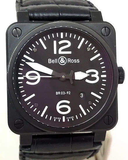 Bell & Ross BR 03-92 Diver 42MM Black Dial Leather Strap (BR 03-92-S)