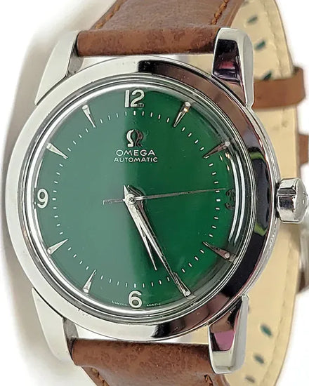 1954 Omega Seamaster 34MM Aftermarket Green Dial Aftermarket Leather Strap (2767-2 SC)