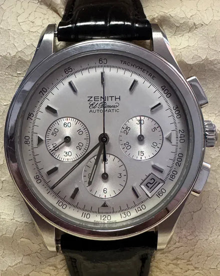 Zenith El Primero Chronograph 38MM Silver Dial Aftermarket Leather Strap (01.0500.400)