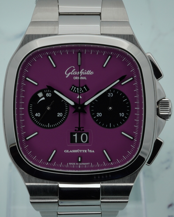 2025 Glashütte Original Seventies Panorama Chronograph Date L.E. 40MM Purple Dial Steel Bracelet (1-37-02-20-02-70)