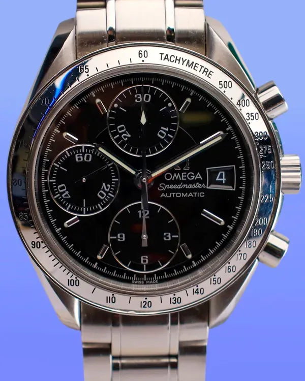 No Reserve - Omega Speedmaster Chronograph 39MM Black Dial Steel Bracelet (175.0083)