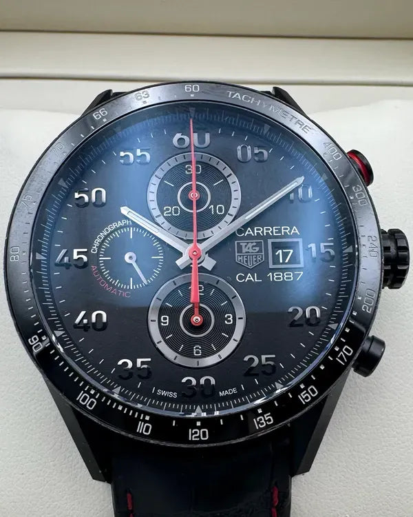 Tag Heuer Carrera Calibre 1887 43MM Black Dial Leather Strap (CAR2A80.FC6237)