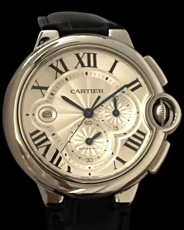 2017 Cartier Ballon Bleu De Cartier Chronograph 44MM Silver Dial Leather Strap (W6920003)