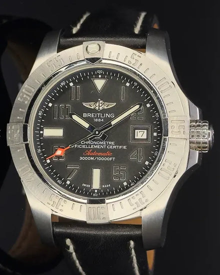 2018 Breitling Avenger II Seawolf 45MM Black Dial Leather Strap (A1733110/BC31)
