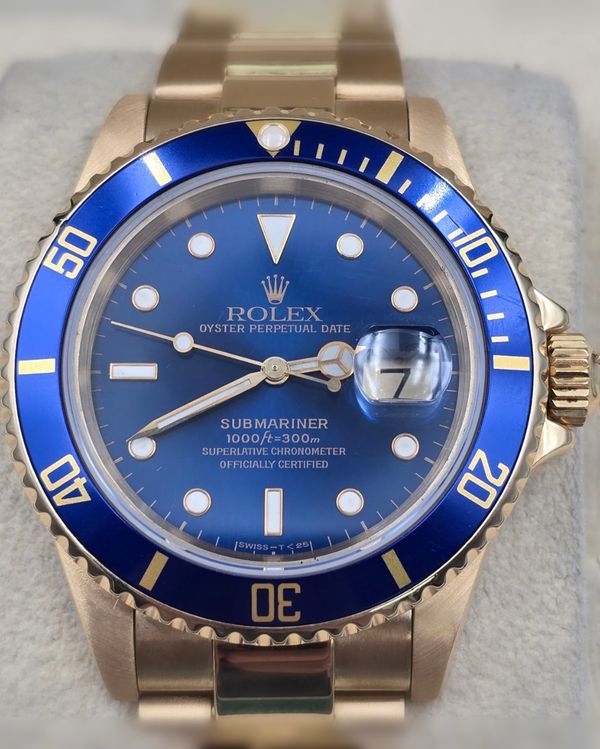1993 Rolex Submariner Date "Bluesy" 40MM Blue Dial Yellow Gold Oyster Bracelet (16618)