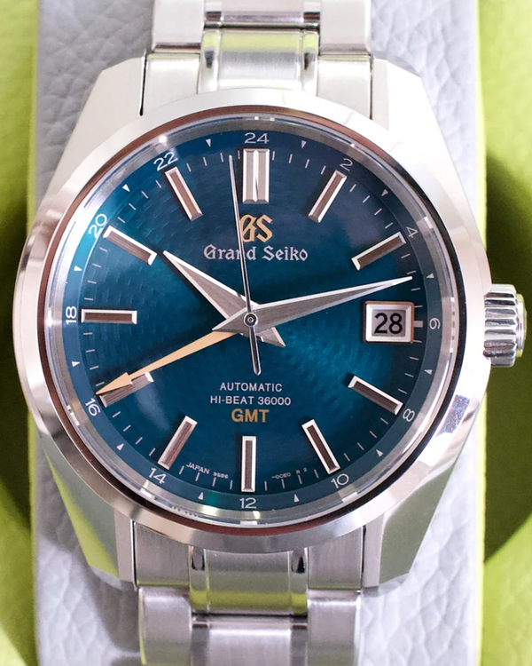 Grand Seiko Heritage Hi-Beat GMT L.E. 40MM Green "Peacock" Dial Steel Bracelet (SBGJ227)