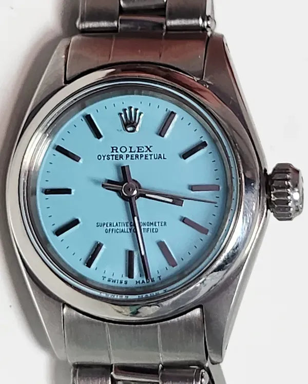 Rolex Oyster Perpetual Lady Date 24MM Aftermarket "Tiffany" Blue Dial Oyster Bracelet (6618)