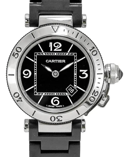 Cartier Pasha De Cartier 33MM Black Dial Rubber Bracelet (W3140003)