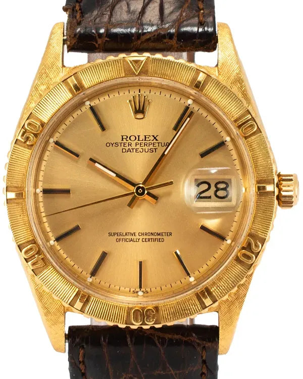 1968 (1.8 Mill Serial) Rolex Datejust Turn-O-Graph 36MM Champagne Dial Aftermarket Leather Strap (1625)