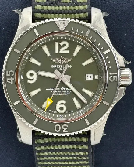 2019 Breitling Superocean "Outerknown" 44MM Green Dial Textile Strap (A17367A11L1W1)