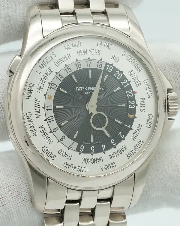 2017 Patek Philippe World Time 39.5MM Black Dial White Gold Bracelet (5130/1G-011)