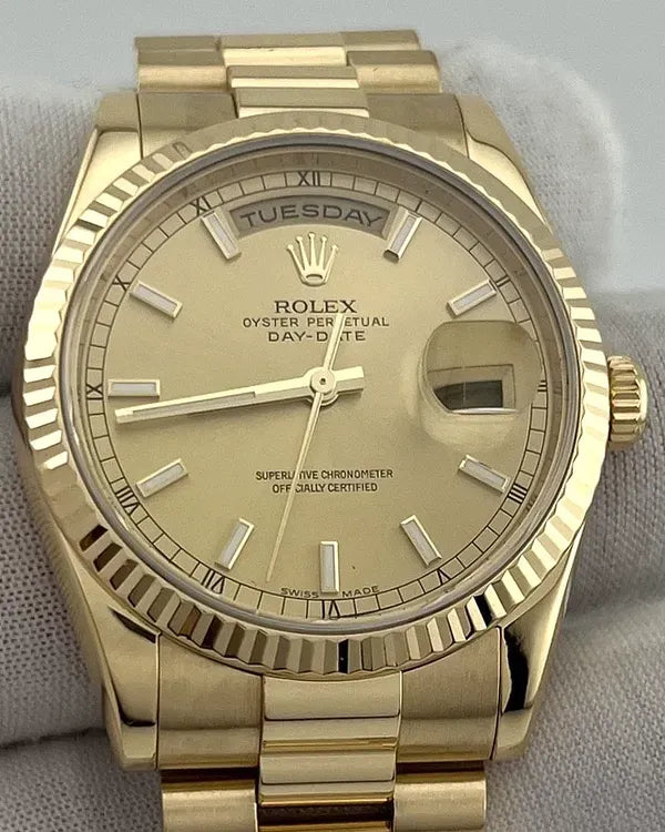 2007 Rolex Day-Date 36MM Silver Dial Yellow Gold President Bracelet (118238)