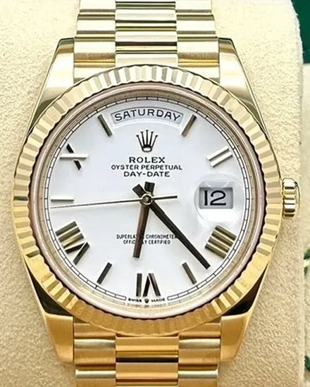 2022 Rolex Day-Date 40MM White Dial Yellow Gold President Bracelet (228238)
