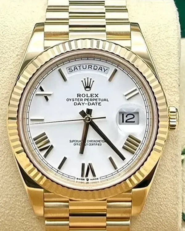 2022 Rolex Day-Date 40MM White Dial Yellow Gold President Bracelet (228238)