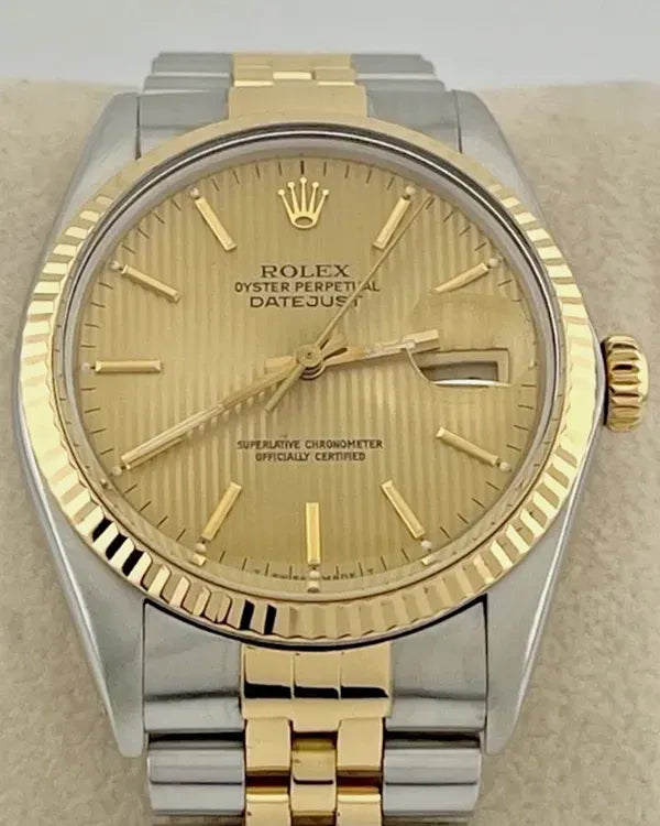 1985 (8.7 Mill. Serial) Rolex Datejust 36MM Champagne "Tapestry" Dial Two-Tone Jubilee Bracelet (16013)