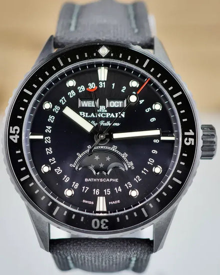 2024 Blancpain Fifty Fathoms Bathyscaphe Quantième 43.6MM Black Dial Textile Strap (5054 0130 B52A)