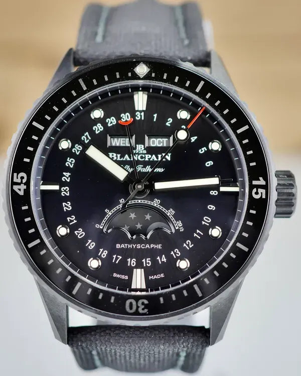 2024 Blancpain Fifty Fathoms Bathyscaphe Moon Phase 43.6MM Black Dial Textile Strap (5054 0130 B52A)