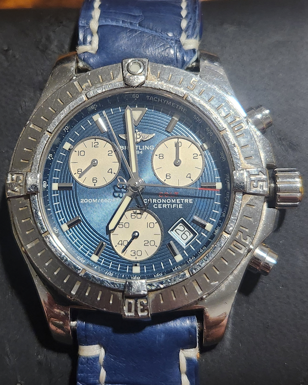 Breitling Colt Chronograph 41MM Quartz Blue Dial Leather Strap (A73380)