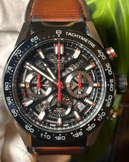 2022 Tag Heuer Carrera 45MM Skeleton Dial Leather Strap (CBG2A10.FT6169)