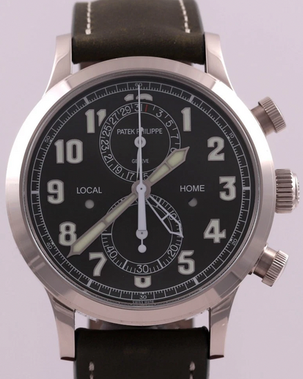 2023 Patek Philippe Calatrava Pilot Travel Time 42MM Green Dial Leather Strap (5924G-010)