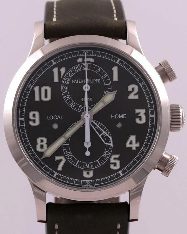 2023 Patek Philippe Calatrava Pilot Travel Time 42MM Green Dial Leather Strap (5924G-010)