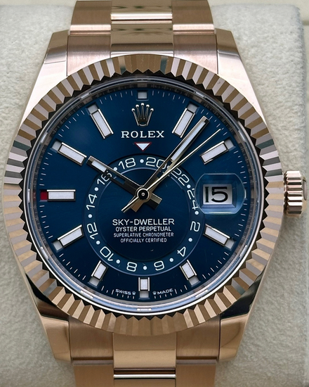 2025 Rolex Sky-Dweller 42MM Blue Dial Rose Gold Oyster Bracelet (336935)