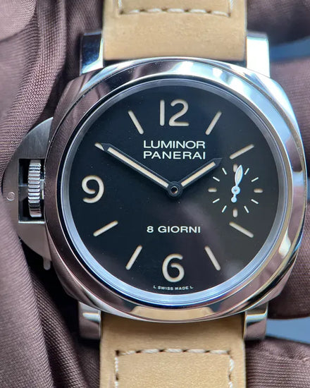 2025 Panerai Luminor Marina Destro Otto Giorni 44MM Black Dial Leather Strap (PAM01655)