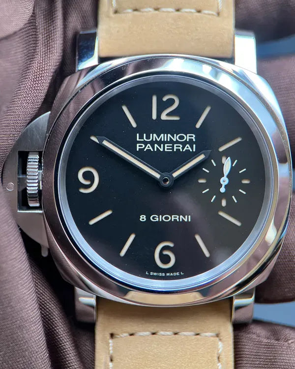 2025 Panerai Luminor Marina Destro Otto Giorni 44MM Black Dial Leather Strap (PAM01655)