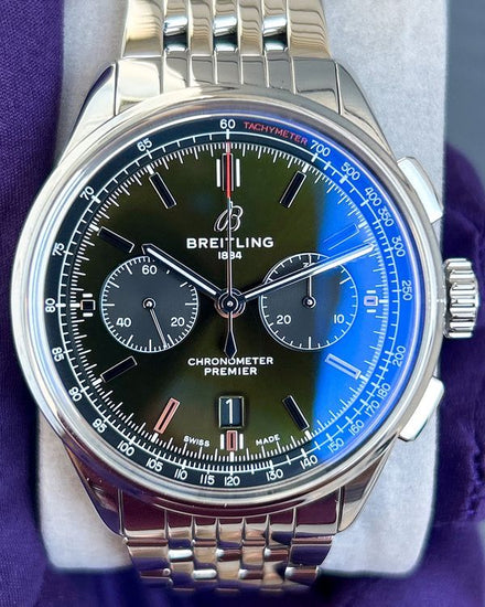 2019 Breitling Premier B01 Chronograph Bentley "British Racing Green" S.E. 42MM Green Dial Steel Bracelet (AB0118A11L1A1)