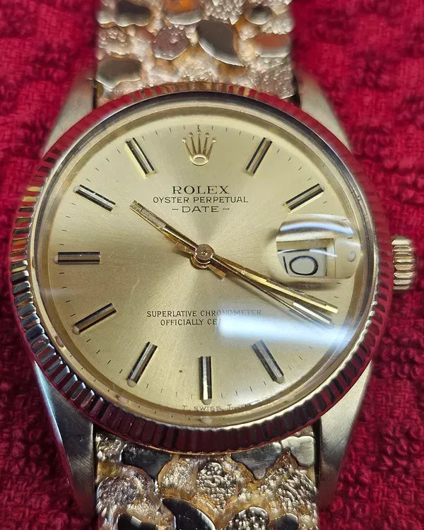 Rolex Oyster Perpetual Date 34MM Champagne Dial Aftermarket Yellow Gold Bracelet (15037)