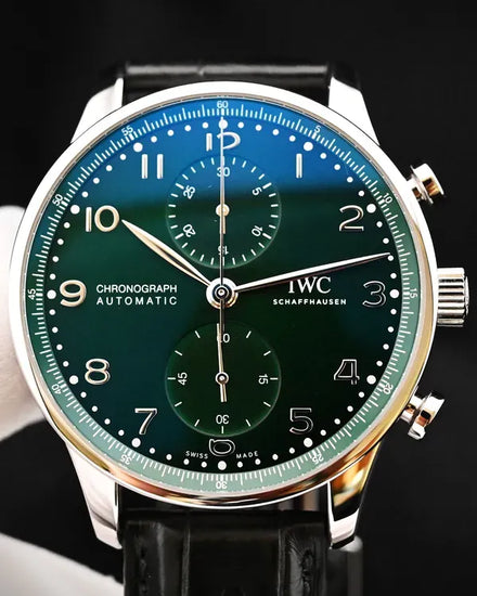 2022 IWC Schaffhausen Portugieser Chronograph 41MM Green Dial Leather Strap (IW371615)