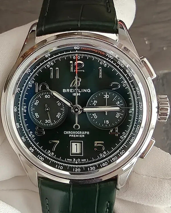 Breitling Premier B01 42MM Green Dial Leather Strap (AB0145371L1A1)