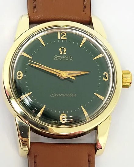 Omega Seamaster Automatic Vintage 34.3MM Green Dial Aftermarket Leather Strap (2846 6 SC)