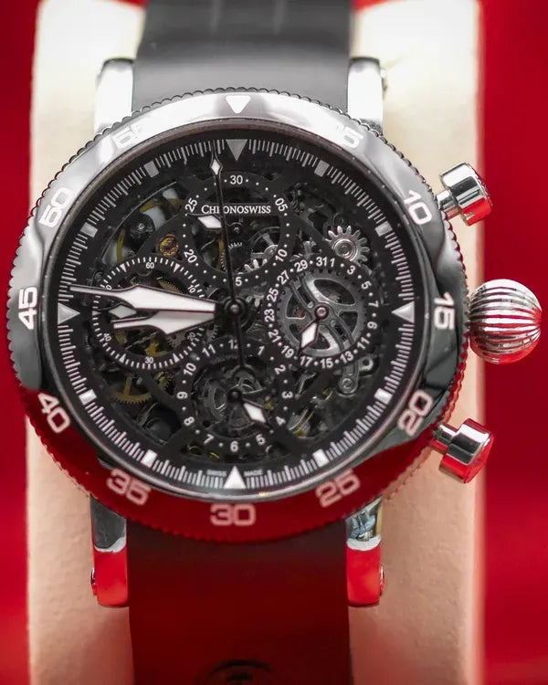Chronoswiss Timemaster Chronograph 44MM Skeleton Dial Rubber Strap (CH-9043SB-BK)
