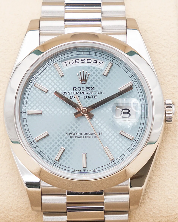 2019 Rolex Day-Date 40MM Ice Blue Dial Platinum President Bracelet (228206)