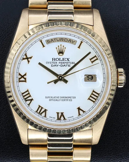 1989 Rolex Day-Date 36MM White Dial Yellow Gold President Bracelet (18238)