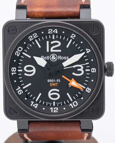 Bell & Ross BR 01 93 GMT 46MM Black Dial Leather Strap (BR0193-GMT)