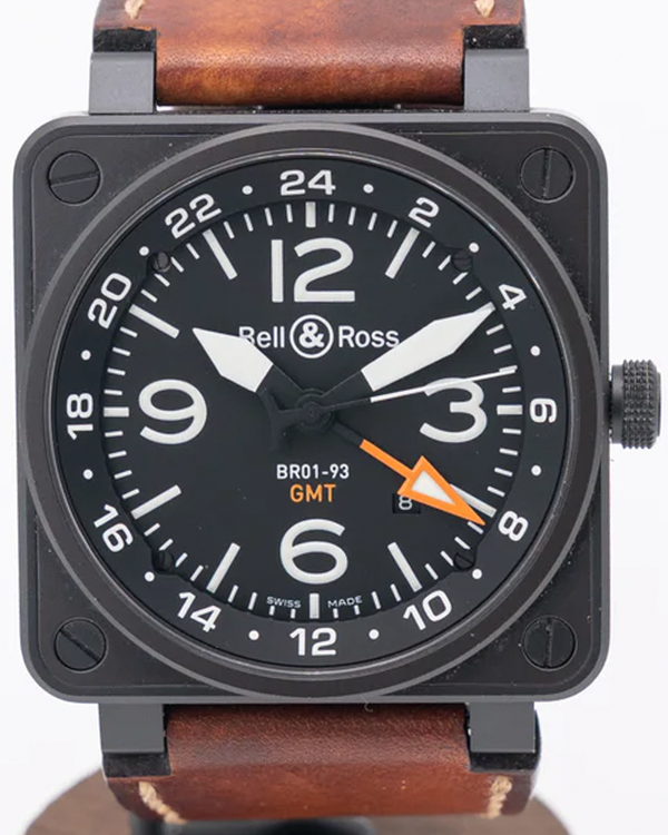 Bell & Ross BR 01 93 GMT 46MM Black Dial Leather Strap (BR0193-GMT)