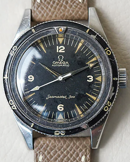 1963 Omega Seamaster 300 39MM Black Dial Aftermarket Leather Strap (165.014-63)