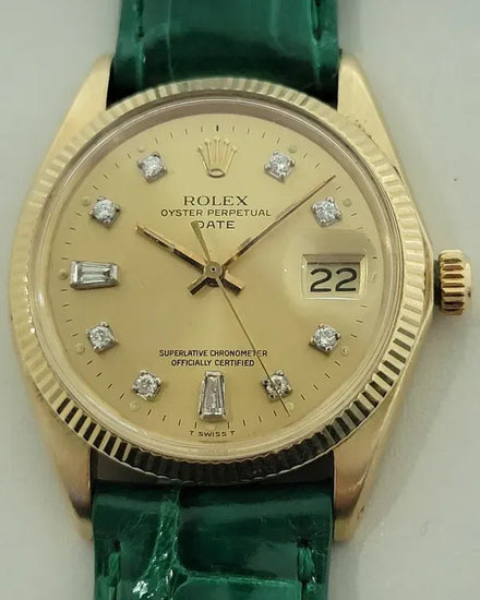 Rolex Oyster Perpetual 34MM Aftermarket Champagne Dial Aftermarket Leather Strap (1503)