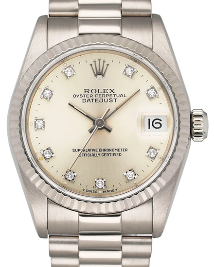 Rolex Datejust 31MM Silver Dial White Gold President Bracelet (68289)